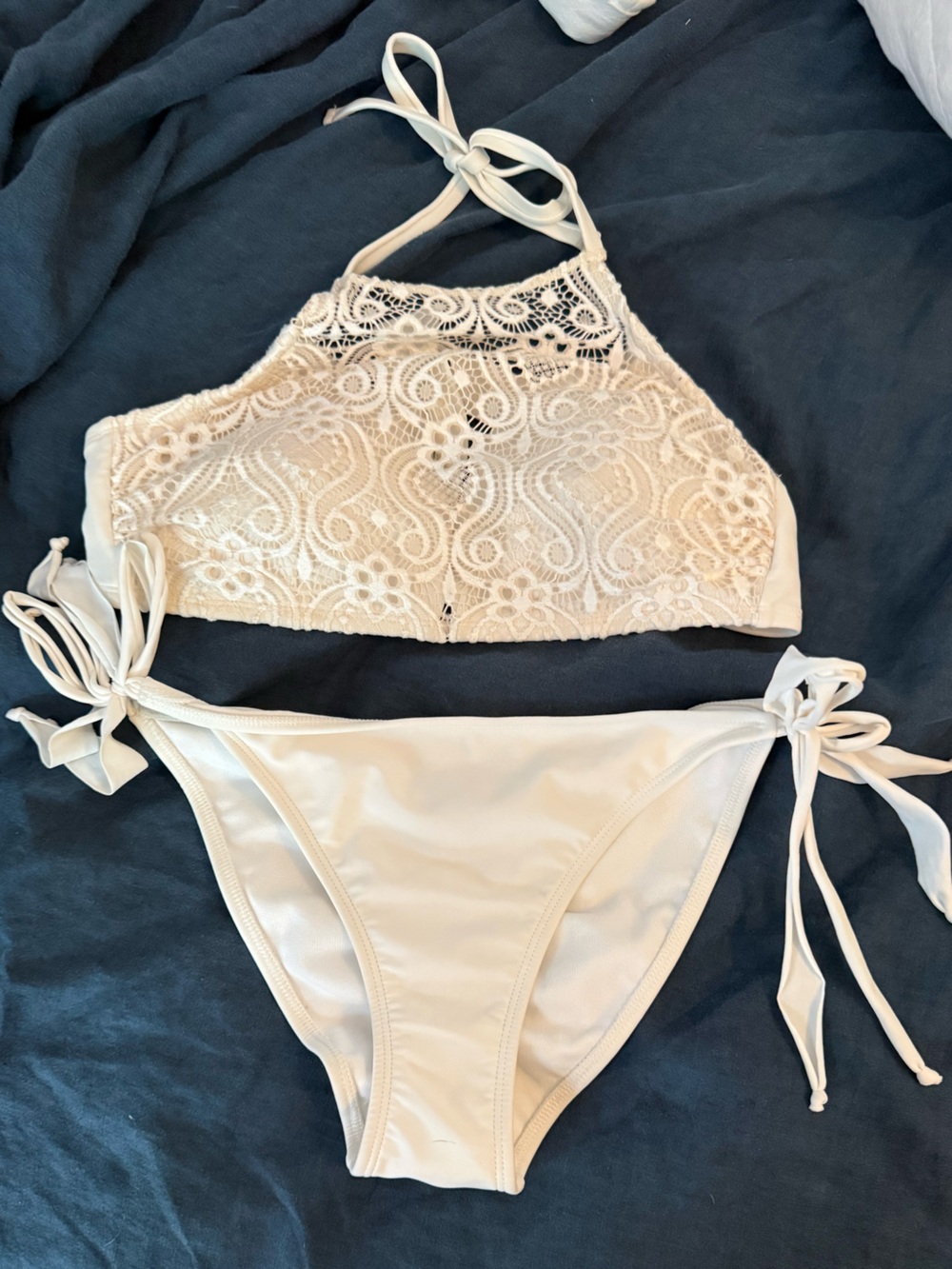 Xhilaration White Lace-Trim Bikini Top & Bottom